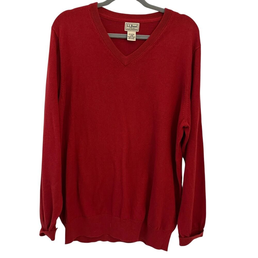 L.L.‎ Bean Men's Red V-Neck Cotton Cashmere Blend Sweater – Size L
